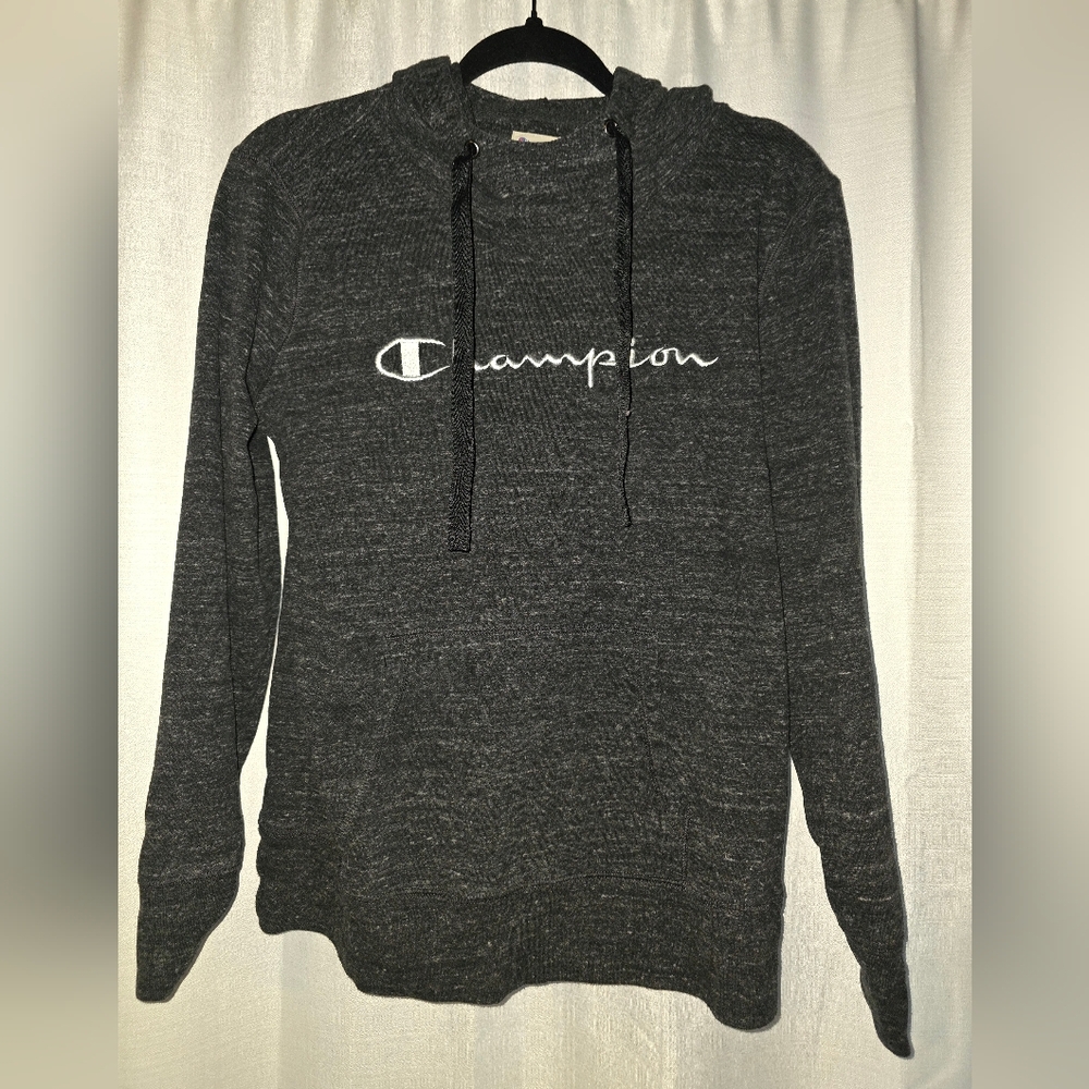M Champion Dark Gray Script Logo Hoodie Sweater